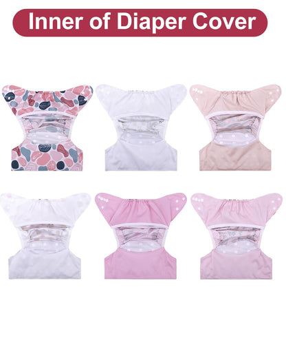 babygoal Cloth Diaper Covers 6 Pack with Wet Bag for Fitted Diapers and Prefolds with Double Gussets, Adjustable and Reusable for Baby Boys and Girls