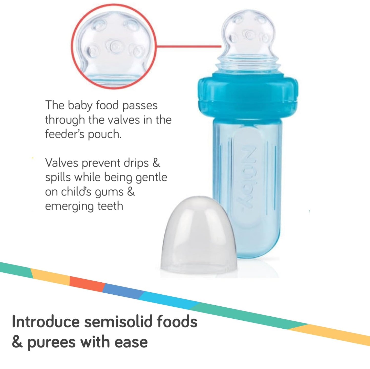 Nuby EZ Squee-Z Silicone Self Feeding Baby Food Dispenser, 1 Count (Pack of 1) - Aqua/Pink/Green, Colors May Vary
