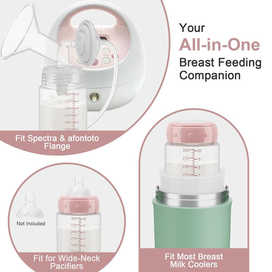 6PCS Breastmilk Storage Bottle for Momcozy Breast Milk Cooler, Wide-Neck Baby Bottles for Pumping Fit Spectra Flange, Spectra Collection Bottles for Fridge, Breastfeeding Essential, 10 oz
