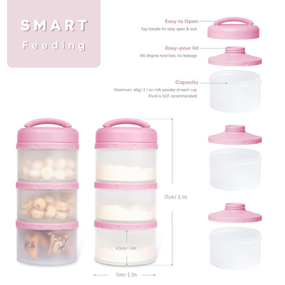 Termichy Stackable Formula Dispenser Portable Milk Powder Container, 2 Pack, Warm Grey