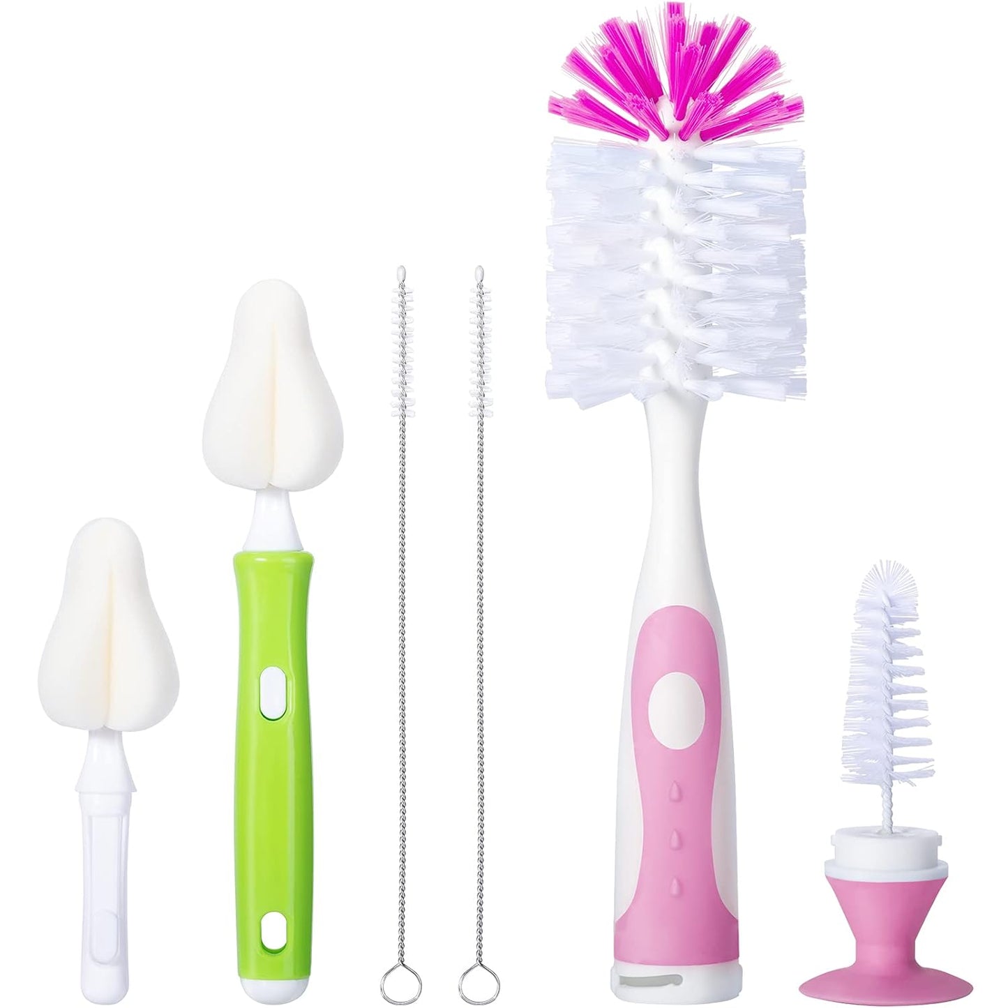 Carebabymore Baby Bottle Brush Set with Nylon Nipple Cleaner, Sponge & Straw Brushes (Blue)