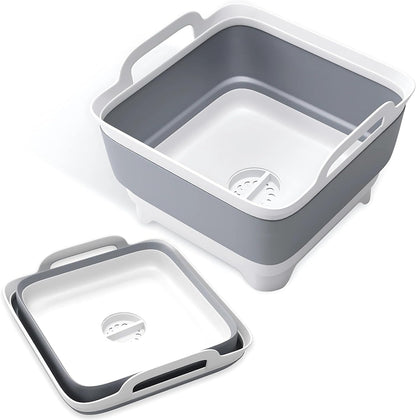 Collapsible Wash Basin with Drain Plug - 2.4 Gallon Foldable Wash Basin for Baby Bottles, Space-Saving Dish Pans for Washing Dishes in Sink, Collapsible Laundry Tub, Portable RV Camping Bin