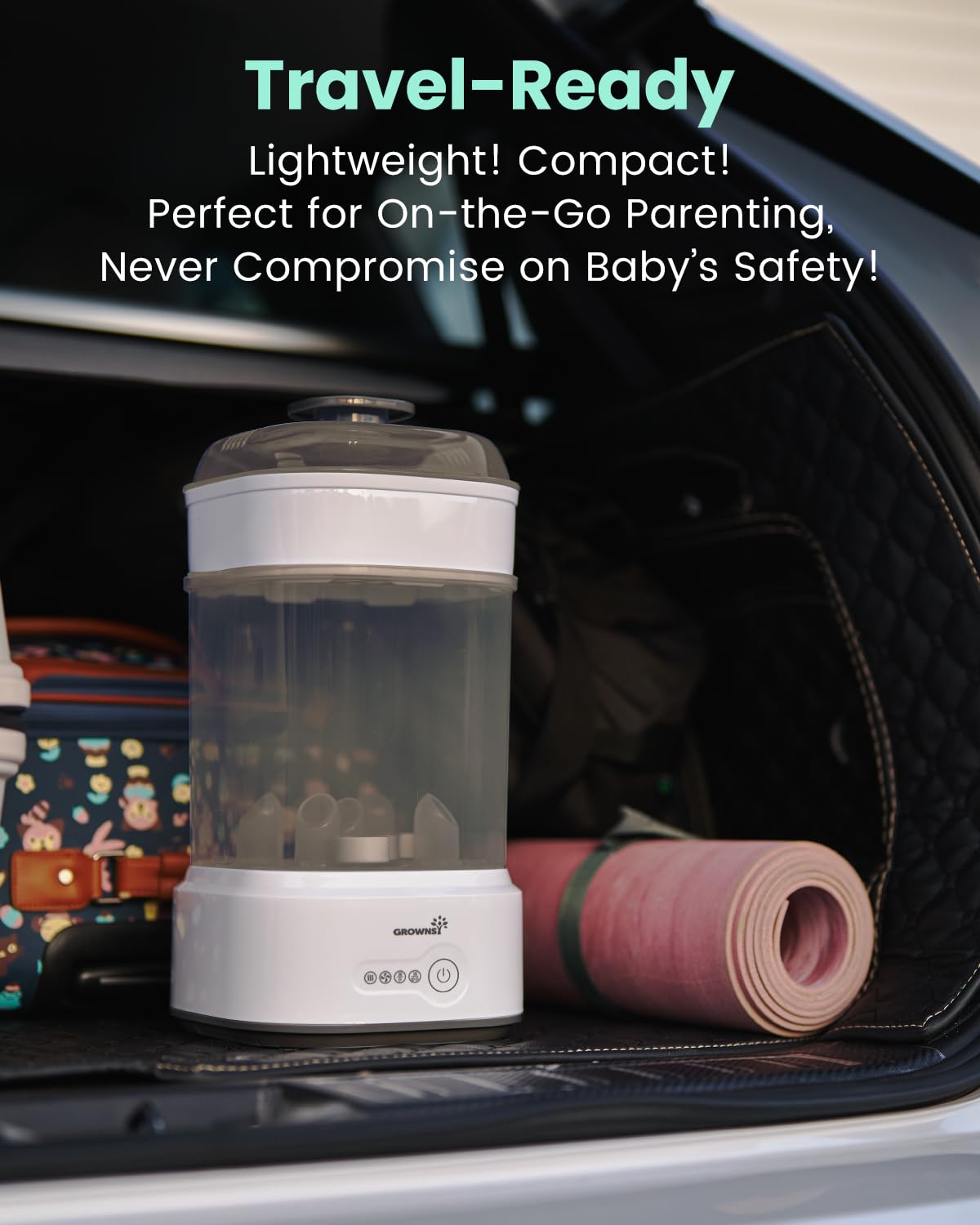 GROWNSY Bottle Sterilizer and Dryer, Compact Electric Steam Baby Bottle Sterilizer (Esterilizador de Biberones), Bottle Sanitizer for Baby Bottles, Pacifiers, Pump Parts