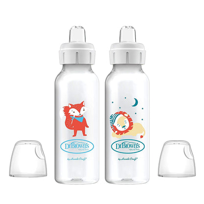 Dr. Brown's Milestones Narrow Sippy Bottle, 100% Silicone Soft Sippy Spout, 8oz/250mL, Flamingo & Bunny, 6m+