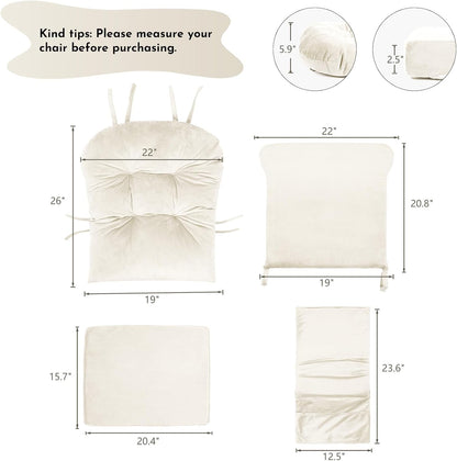 Lucky Monet 5Pcs Glider Rocker Replacement Cushions - Velvet Glider Cushions Replacement Set with Side Storage Pockets, Thick Glider Chair Cushions Washable & Non Slip, Cushion ONLY - Beige