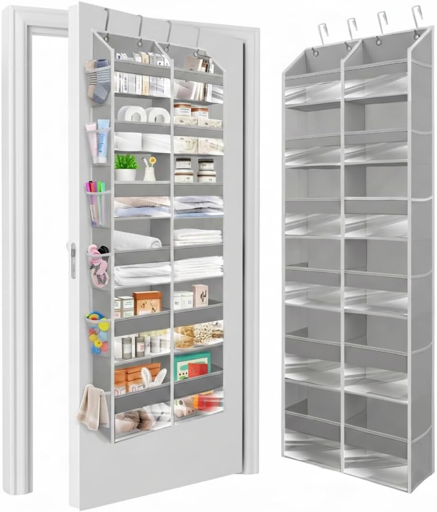 HOMELUX THEORY UPGRADED 6 Tiers Over The Door Organizer Hanging - 100D EXTRA THICK & 50lbs HUGE CAPACITY, 12 Side Mesh Pockets Over The Door Shoe Organizer, Hanging Closet Organizer (Ivory, 1pc)