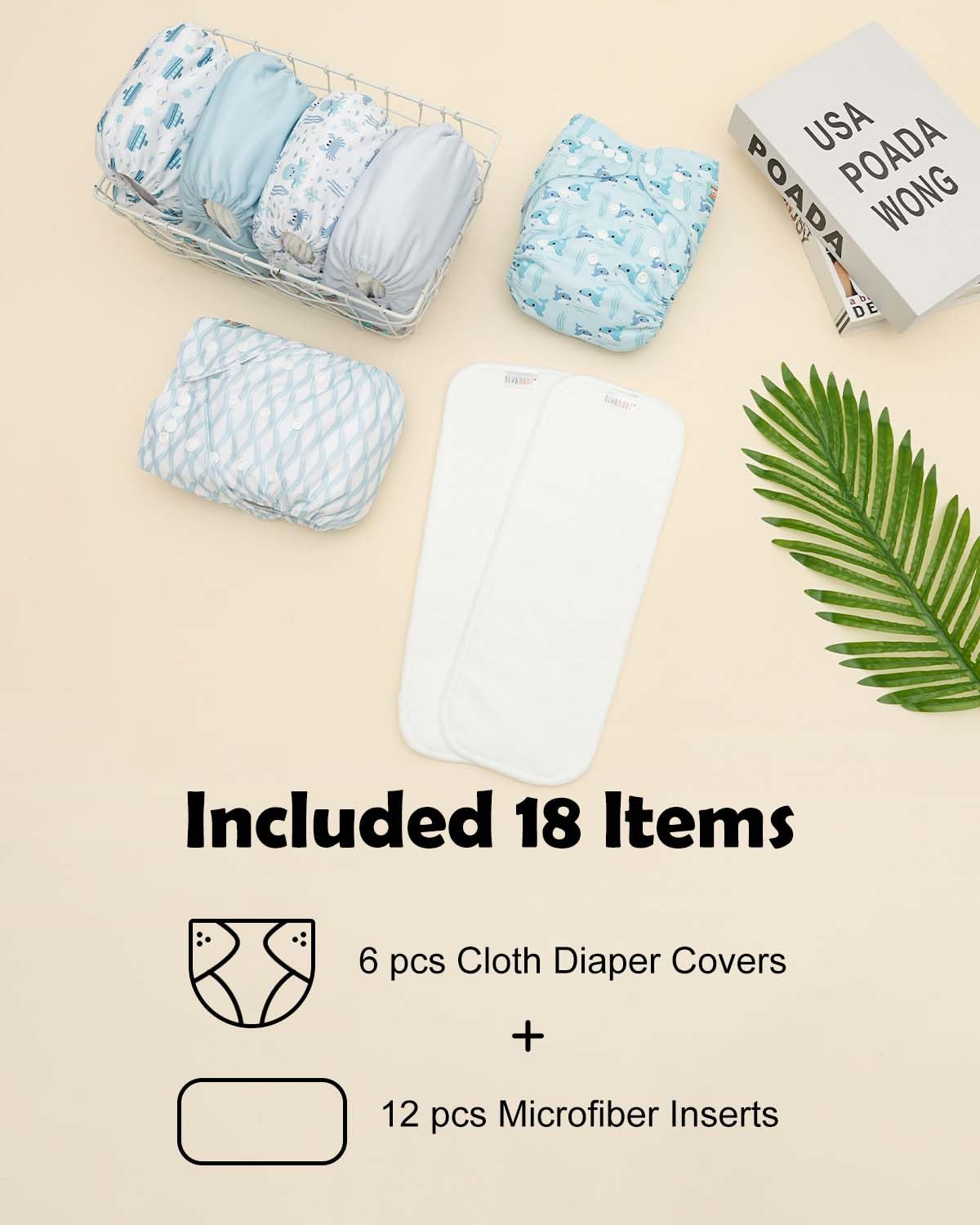 ALVABABY Baby Cloth Diapers 6 Pack with 12 Inserts Cloth Diaper Covers Adjustable Washable Reusable for Baby Girls and Boys