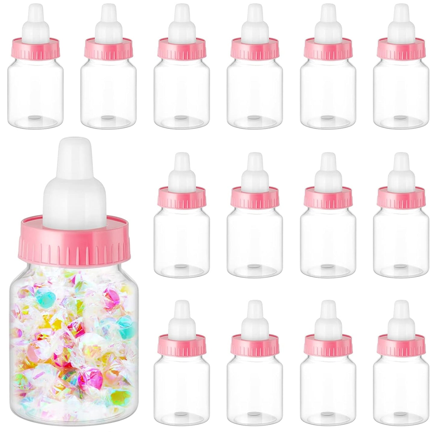 36 Pcs 3.5 Inch Baby Bottle Shower Favor Mini Plastic Candy Bottle Clear Bottles for Baby Shower Mini Feeding Candy Box for Party Favor Gift Decor(Blue)