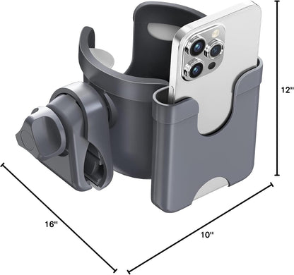Guiseapue Cup Holder for Walker: Stroller Cup Holder Attachment with Phone Holder, Wheelchair/Stroller Accessories for Rollator, Bike, Scooter, Baby Essentials, First Mother‘s Day Gifts for New Mom