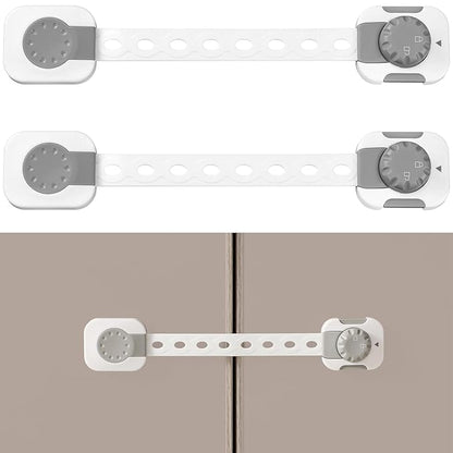 Fursafe&Q Child Safety Cabinet Proofing, Baby Cabinet Locks Adhesive Adjustable Child Safety Strap Locks Drawer Fridge Ovens Toilet Latches No Screws for Furniture Kitchen 2 Pack