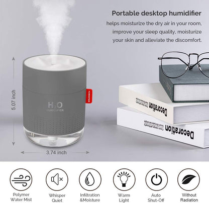 Portable Mini Humidifier, 500ml Small Cool Mist Humidifier, USB Personal Desktop Humidifiers for Baby Bedroom Travel Office Home, Auto Shut-Off, 2 Mist Modes, Super Quiet, White