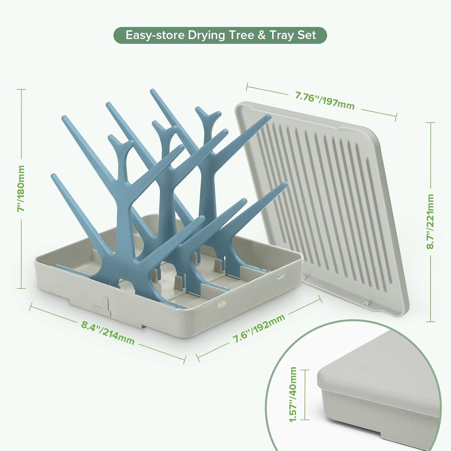 haakaa Portable Baby Bottle Drying Rack with Tray, Space Saving Bottle Drying Tree for Bottles/Pump Parts/Pacifiers,Easy-Store Dryer Rack Great for Home & Travel, BPA Free (Green)