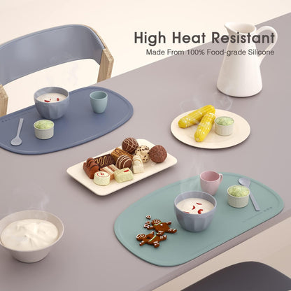 Cuddle Campus Set of 3 Silicone Placemats with Raised Edges for Kids,Toddlers,Babies, Non-Slip Dinning Table Mat, Baby Eating Mat, Food Mat Set 2