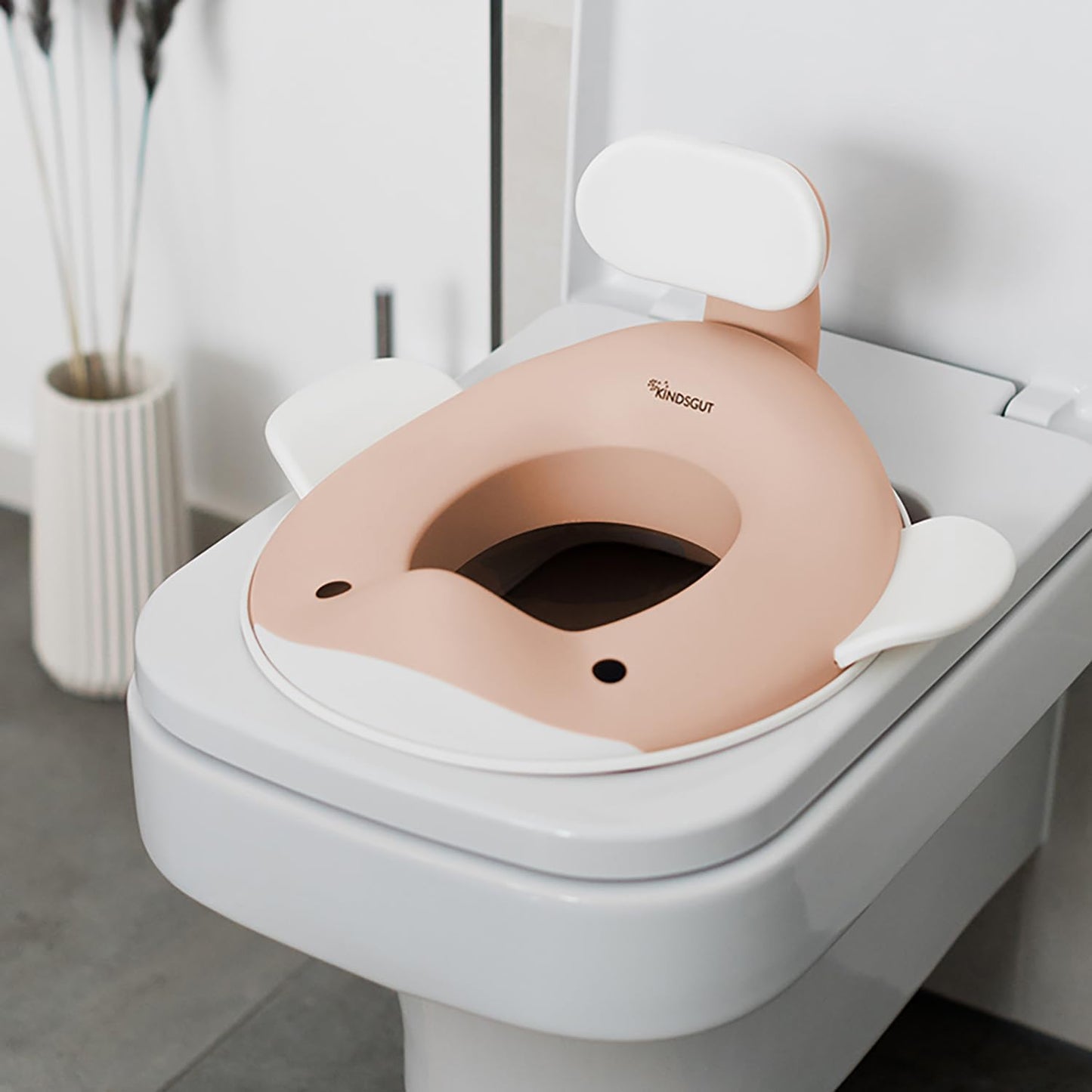 Kindsgut Whale Potty Training Seat for Toddlers – Kids Toilet Seat with Backrest, Non-Slip, Fits Round & Oval Toilet Seats, Designed in Germany, Peach