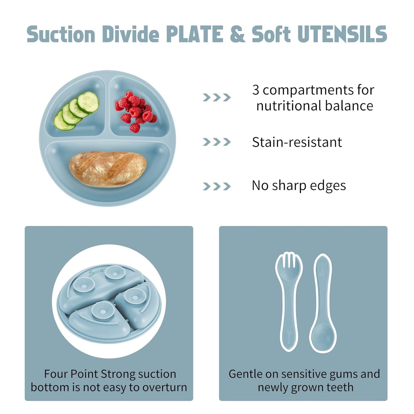 Silicone Feeding Set|Baby Led Weaning Supplies|Suction Plate Bowl Set with Bib, Spoon, Fork, Sippy Cup|Feeding Eating Supplies BPA Free