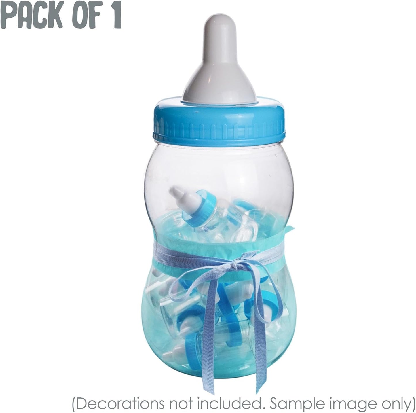 Evershine Plastic Baby Bottle Bank, 13" Blue Fillable Baby Shower Bank, Plastic Jumbo Baby Favor Bottle Centerpiece