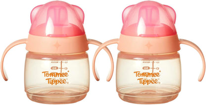 Tommee Tippee Starter Weighted Straw Baby & Toddler 10oz Sippy Cup for 6 Months+, with Silicone Weighted Straw and Easy-Hold Handles, BPA Free, Pink & Purple, Pack of 2