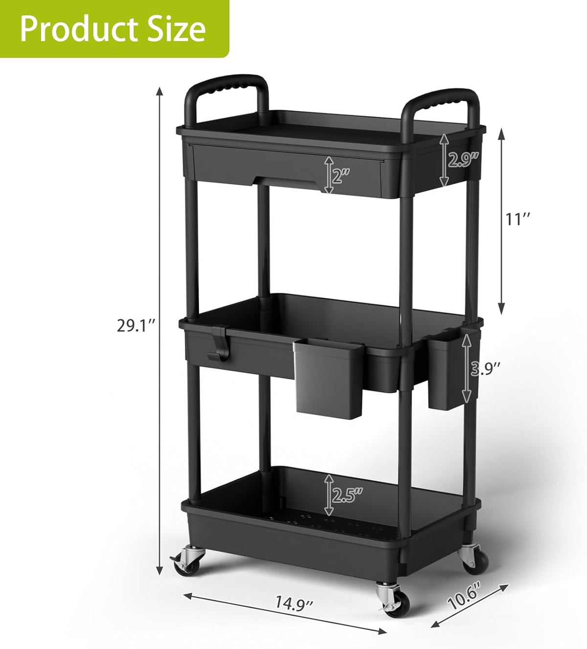 3 Tier Rolling Cart Organizer,Laundry Room Bathroom Organizers and Storage Office Shelves Mobile Shelving Unit Kitchen Trolley Cart with Wheels for Art,Craft,Diaper,Bedside,Snack(Pink)