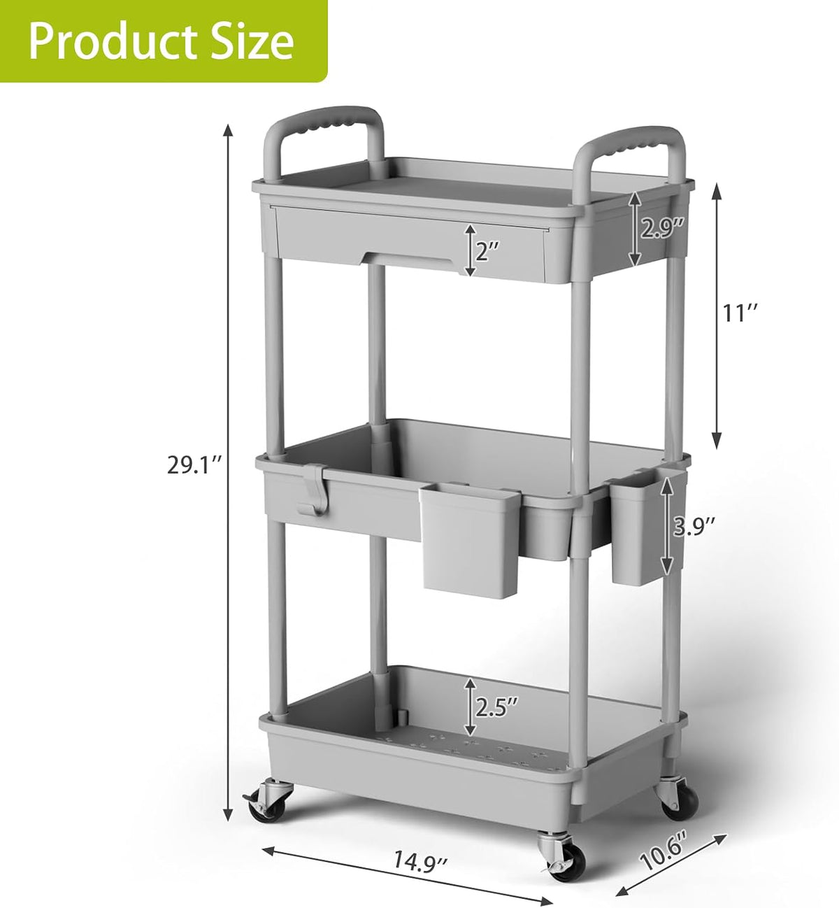 3 Tier Rolling Cart Organizer,Laundry Room Bathroom Organizers and Storage Office Shelves Mobile Shelving Unit Kitchen Trolley Cart with Wheels for Art,Craft,Diaper,Bedside,Snack(Pink)