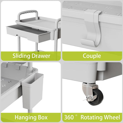 3 Tier Rolling Cart Organizer,Laundry Room Bathroom Organizers and Storage Office Shelves Mobile Shelving Unit Kitchen Trolley Cart with Wheels for Art,Craft,Diaper,Bedside,Snack(Pink)