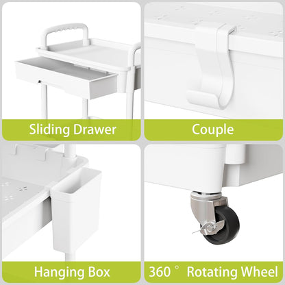 3 Tier Rolling Cart Organizer,Laundry Room Bathroom Organizers and Storage Office Shelves Mobile Shelving Unit Kitchen Trolley Cart with Wheels for Art,Craft,Diaper,Bedside,Snack(Pink)