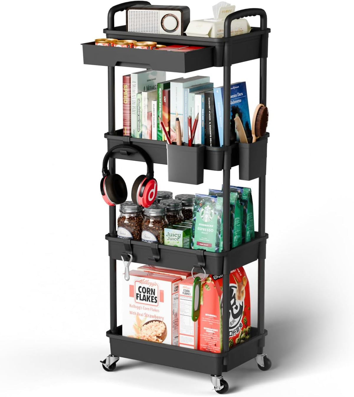 3 Tier Rolling Cart Organizer,Laundry Room Bathroom Organizers and Storage Office Shelves Mobile Shelving Unit Kitchen Trolley Cart with Wheels for Art,Craft,Diaper,Bedside,Snack(Pink)