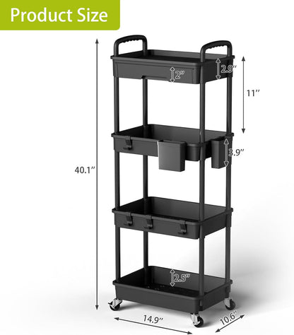3 Tier Rolling Cart Organizer,Laundry Room Bathroom Organizers and Storage Office Shelves Mobile Shelving Unit Kitchen Trolley Cart with Wheels for Art,Craft,Diaper,Bedside,Snack(Pink)