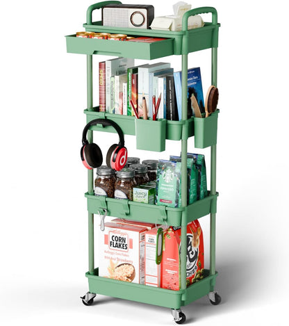 3 Tier Rolling Cart Organizer,Laundry Room Bathroom Organizers and Storage Office Shelves Mobile Shelving Unit Kitchen Trolley Cart with Wheels for Art,Craft,Diaper,Bedside,Snack(Pink)