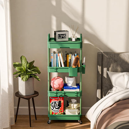 3 Tier Rolling Cart Organizer,Laundry Room Bathroom Organizers and Storage Office Shelves Mobile Shelving Unit Kitchen Trolley Cart with Wheels for Art,Craft,Diaper,Bedside,Snack(Pink)