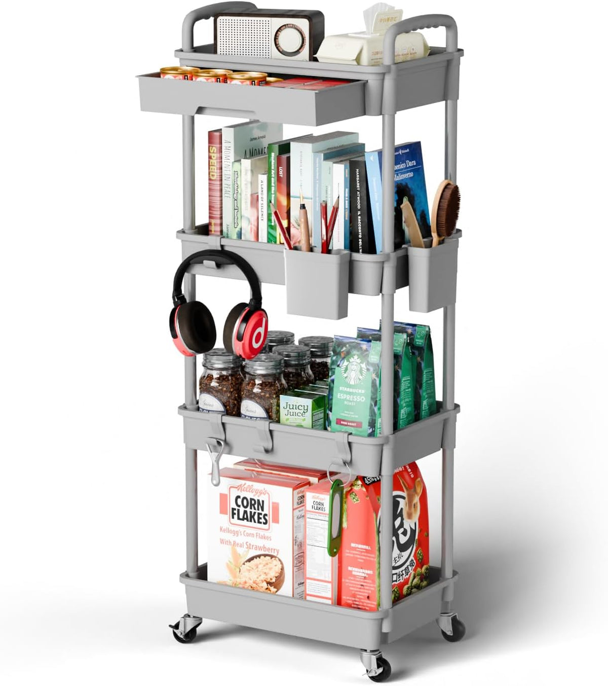 3 Tier Rolling Cart Organizer,Laundry Room Bathroom Organizers and Storage Office Shelves Mobile Shelving Unit Kitchen Trolley Cart with Wheels for Art,Craft,Diaper,Bedside,Snack(Pink)
