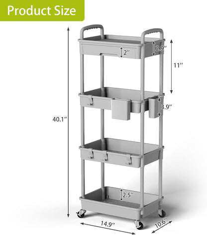 3 Tier Rolling Cart Organizer,Laundry Room Bathroom Organizers and Storage Office Shelves Mobile Shelving Unit Kitchen Trolley Cart with Wheels for Art,Craft,Diaper,Bedside,Snack(Pink)