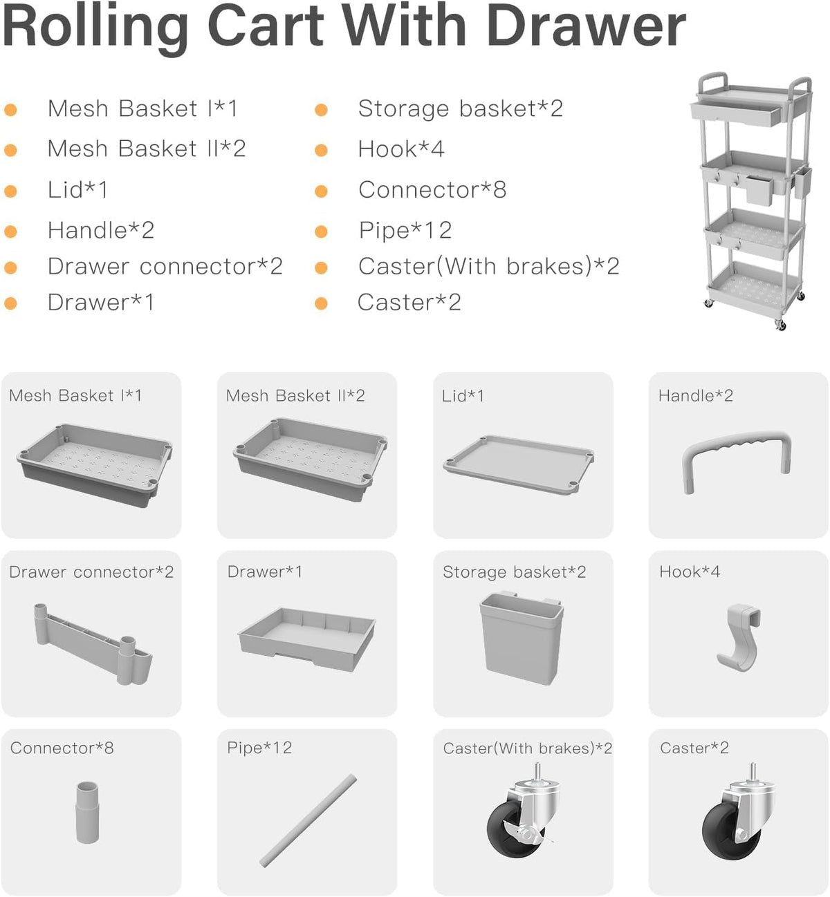 3 Tier Rolling Cart Organizer,Laundry Room Bathroom Organizers and Storage Office Shelves Mobile Shelving Unit Kitchen Trolley Cart with Wheels for Art,Craft,Diaper,Bedside,Snack(Pink)