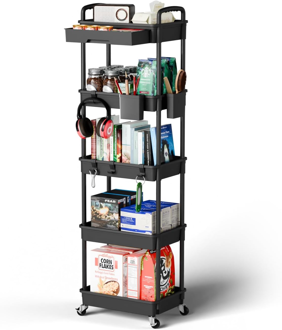 3 Tier Rolling Cart Organizer,Laundry Room Bathroom Organizers and Storage Office Shelves Mobile Shelving Unit Kitchen Trolley Cart with Wheels for Art,Craft,Diaper,Bedside,Snack(Pink)