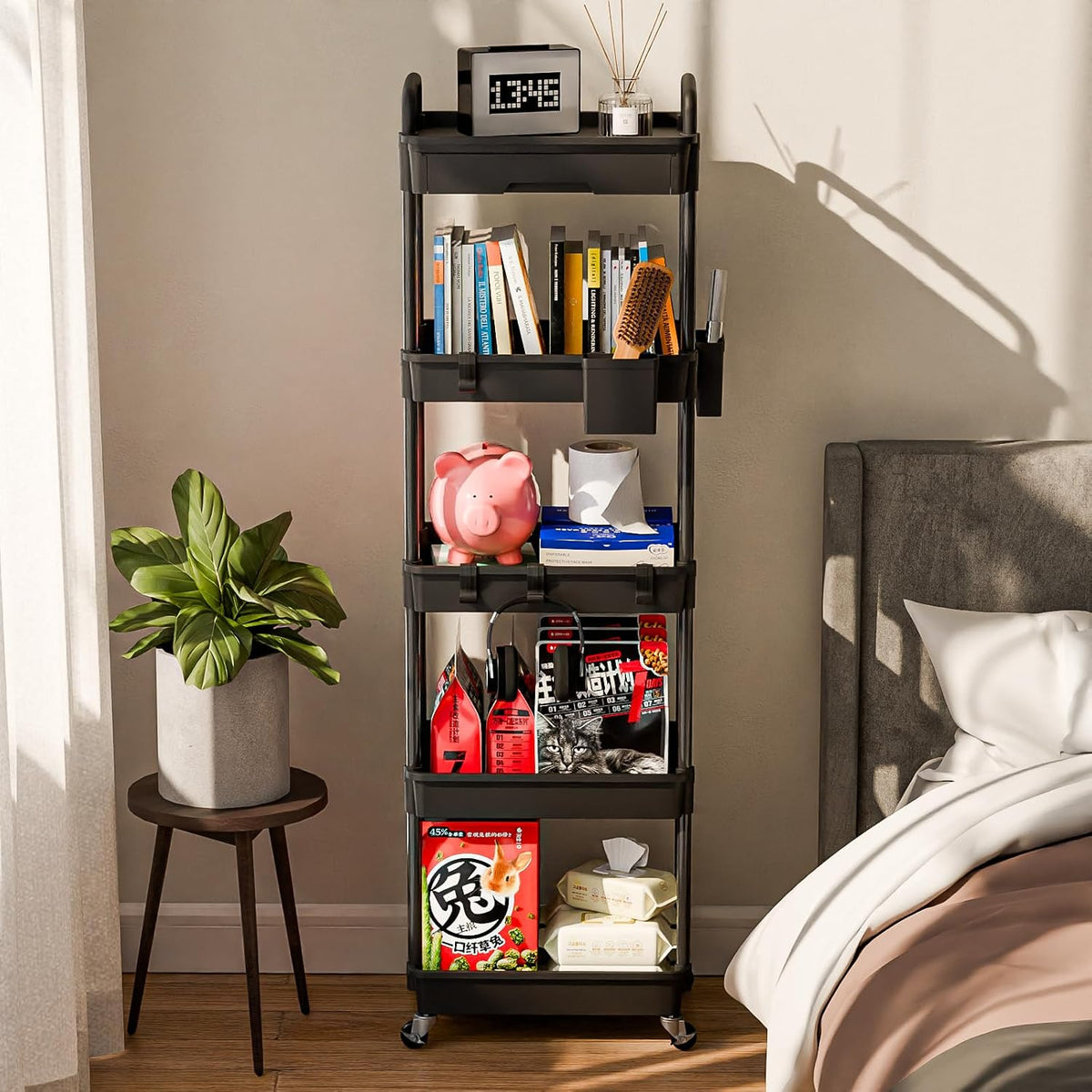 3 Tier Rolling Cart Organizer,Laundry Room Bathroom Organizers and Storage Office Shelves Mobile Shelving Unit Kitchen Trolley Cart with Wheels for Art,Craft,Diaper,Bedside,Snack(Pink)