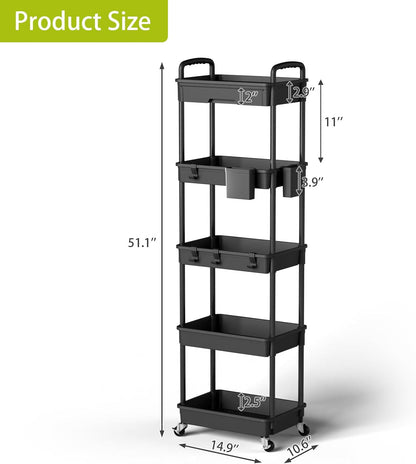 3 Tier Rolling Cart Organizer,Laundry Room Bathroom Organizers and Storage Office Shelves Mobile Shelving Unit Kitchen Trolley Cart with Wheels for Art,Craft,Diaper,Bedside,Snack(Pink)