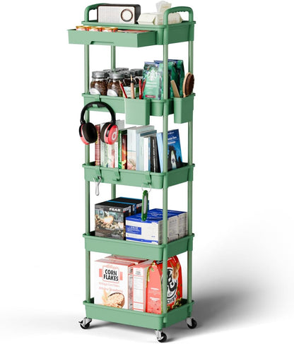 3 Tier Rolling Cart Organizer,Laundry Room Bathroom Organizers and Storage Office Shelves Mobile Shelving Unit Kitchen Trolley Cart with Wheels for Art,Craft,Diaper,Bedside,Snack(Pink)