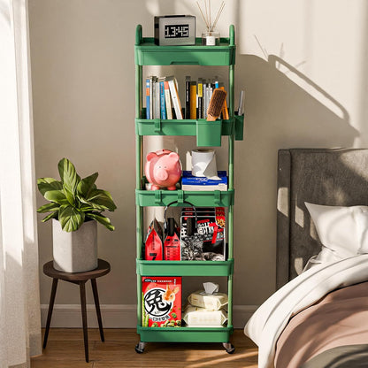 3 Tier Rolling Cart Organizer,Laundry Room Bathroom Organizers and Storage Office Shelves Mobile Shelving Unit Kitchen Trolley Cart with Wheels for Art,Craft,Diaper,Bedside,Snack(Pink)