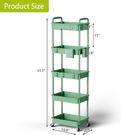 3 Tier Rolling Cart Organizer,Laundry Room Bathroom Organizers and Storage Office Shelves Mobile Shelving Unit Kitchen Trolley Cart with Wheels for Art,Craft,Diaper,Bedside,Snack(Pink)