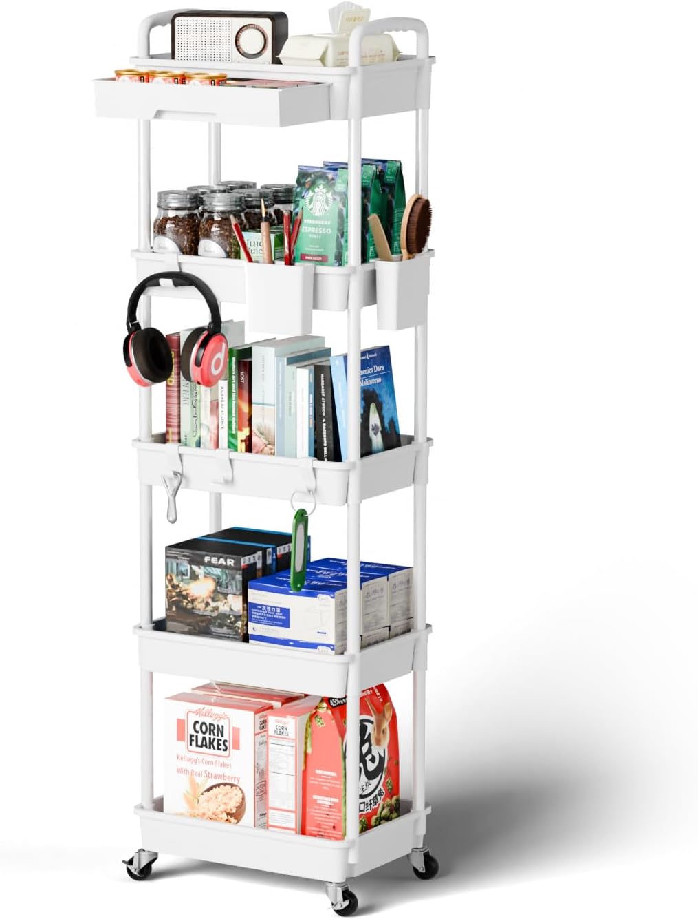 3 Tier Rolling Cart Organizer,Laundry Room Bathroom Organizers and Storage Office Shelves Mobile Shelving Unit Kitchen Trolley Cart with Wheels for Art,Craft,Diaper,Bedside,Snack(Pink)