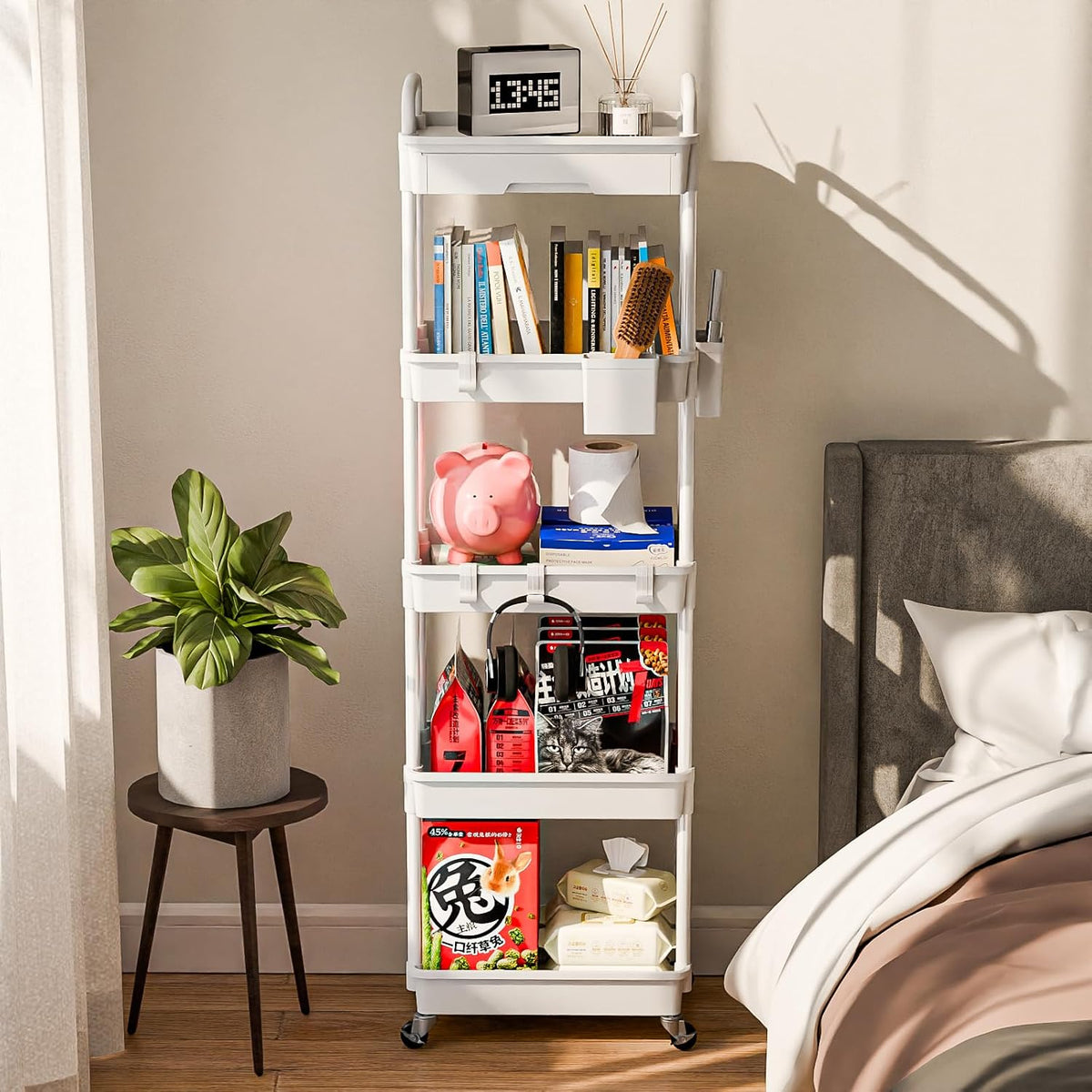 3 Tier Rolling Cart Organizer,Laundry Room Bathroom Organizers and Storage Office Shelves Mobile Shelving Unit Kitchen Trolley Cart with Wheels for Art,Craft,Diaper,Bedside,Snack(Pink)