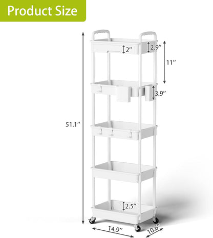 3 Tier Rolling Cart Organizer,Laundry Room Bathroom Organizers and Storage Office Shelves Mobile Shelving Unit Kitchen Trolley Cart with Wheels for Art,Craft,Diaper,Bedside,Snack(Pink)