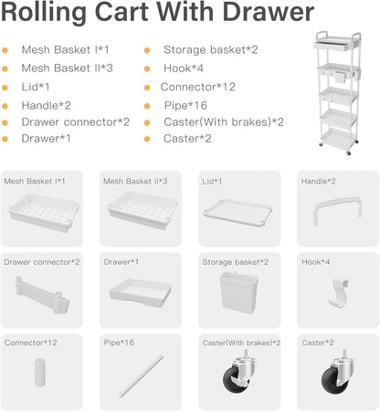 3 Tier Rolling Cart Organizer,Laundry Room Bathroom Organizers and Storage Office Shelves Mobile Shelving Unit Kitchen Trolley Cart with Wheels for Art,Craft,Diaper,Bedside,Snack(Pink)