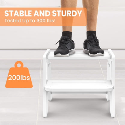 Toddler Step Stool, Wooden Height-Adjustable 2-Step Stool for Kids, Potty Training Stool with Handles for Bathroom Sink, Kitchen, Bedroom