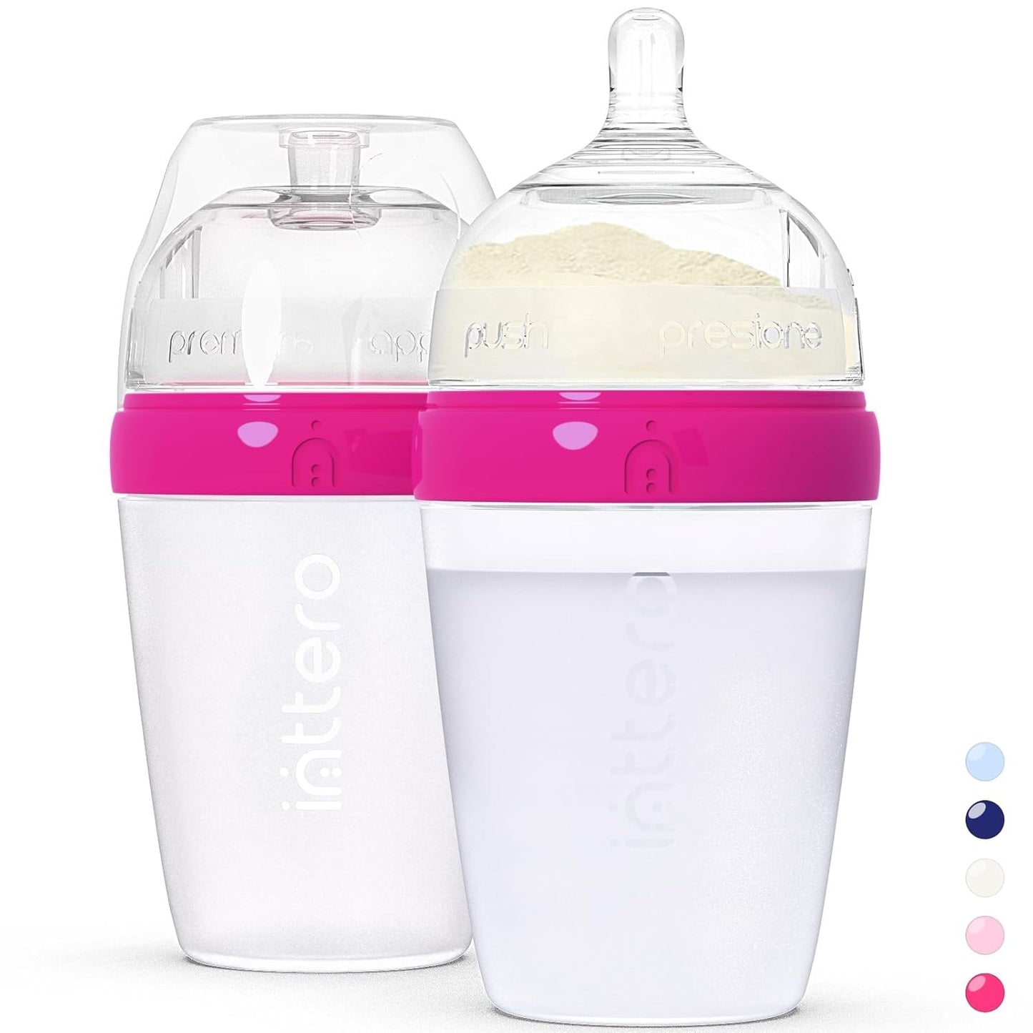 Baby Bottles with Built-in Formula Dispenser, Anti-Colic Wide Neck Design for Newborn Feeding and Everyday Baby Essentials, 9 Oz Medium Flow (2 Pack), Stylish White
