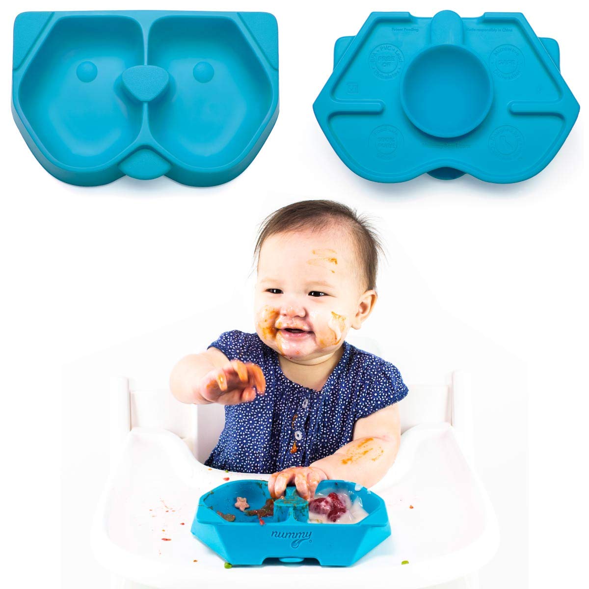 Nummy BOWL - Pure Silicone Bowl with Hidden Suction Cup for Babies and Toddlers | BPA and Phthalate Free | Microwave and Dishwasher Safe | Great Baby Gift (Blue, Puppy Pal Collection)