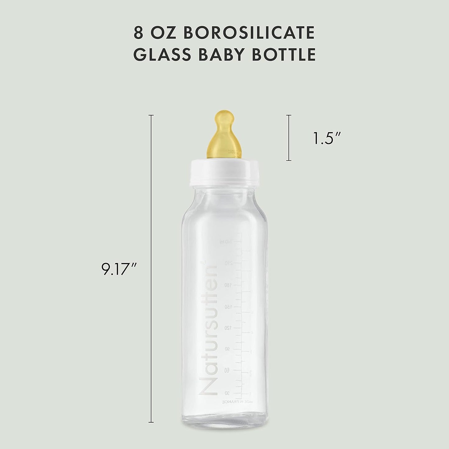 Natursutten Anti-Colic Glass Baby Bottle 2-Pack - 4 Ounce Bottles for Breastfeeding Babies - Newborn Bottles Set: Natural Rubber Slow-Flow Bottle Nipples, Seals, Valves, Baby Bottle Caps