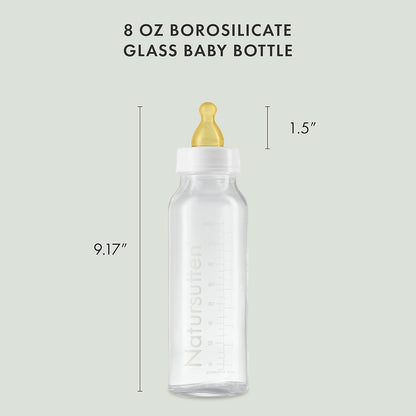 Natursutten Anti-Colic Glass Baby Bottle 2-Pack - 4 Ounce Bottles for Breastfeeding Babies - Newborn Bottles Set: Natural Rubber Slow-Flow Bottle Nipples, Seals, Valves, Baby Bottle Caps