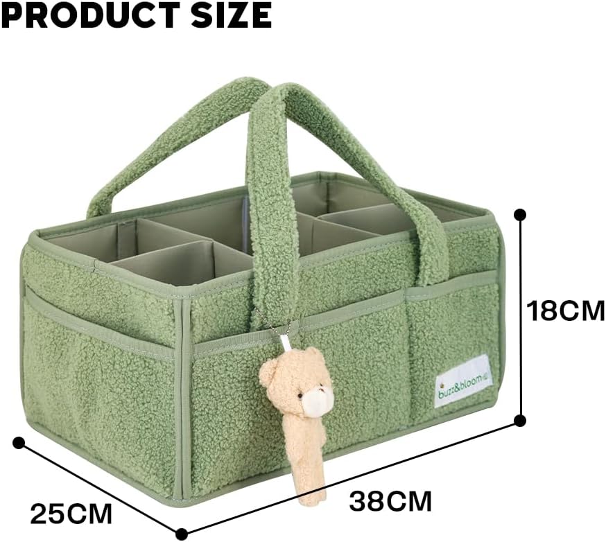 Buzz&Bloom Baby Teddy Diaper Caddy Organizer, Stylish Storage Basket for Newborn Essentials and Diaper Station, Gift for Baby Shower and Registry Must-Have (Beige)