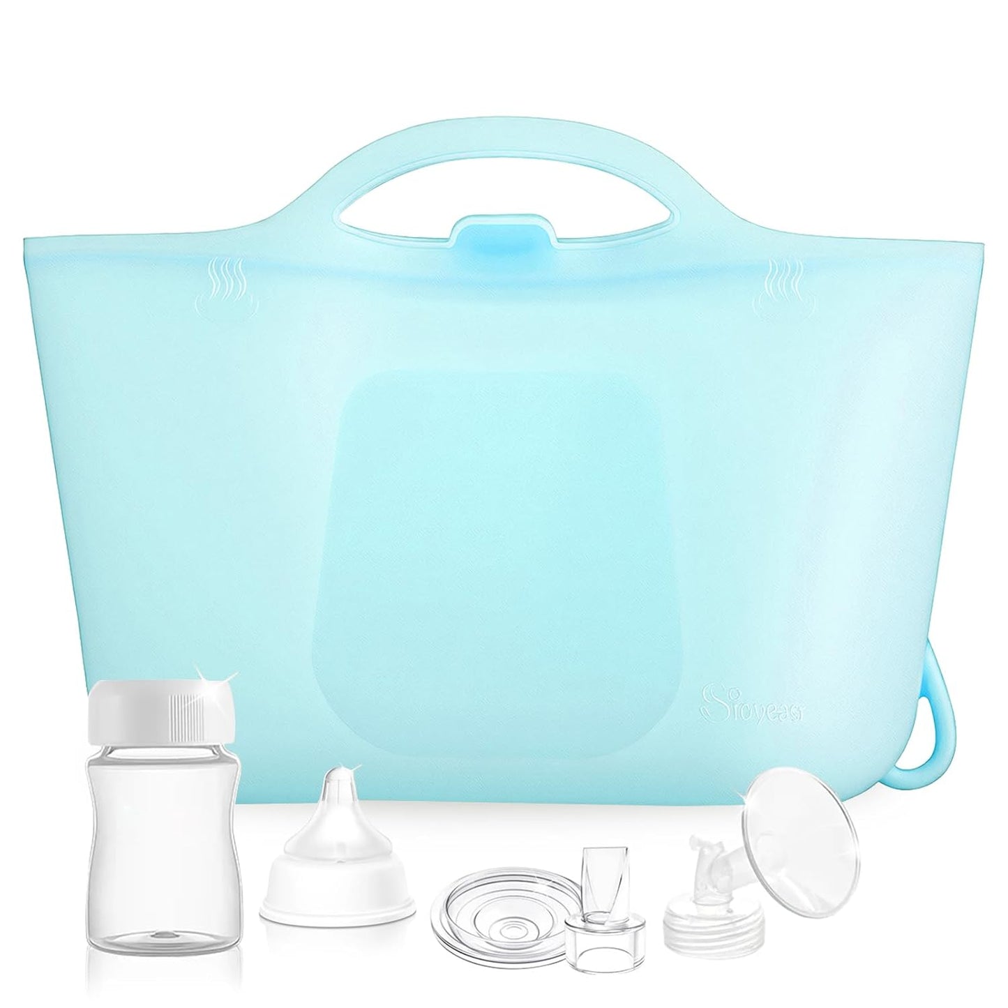 Silicone Travel Bottle Sterilizer Bags | 2000ml Microwave Steam Sterilizer Bags for Baby Bottles, Breast Pump & Pacifiers, Reusable Steam Sterilizing Bags for Travel and Home Use (Clear Milk White)