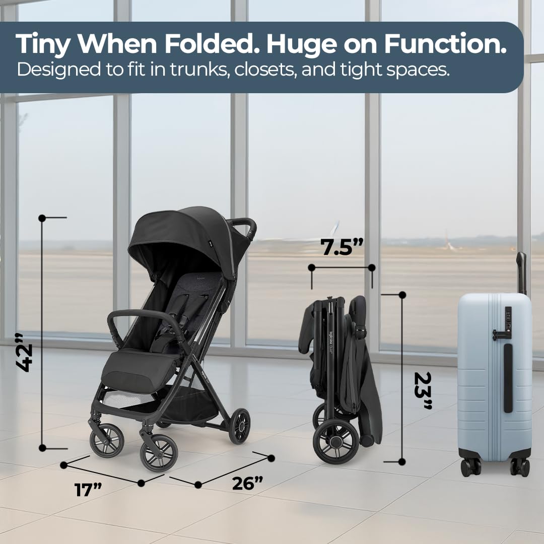 Inglesina Quid³ Lightweight Compact Travel Stroller for Baby & Toddler 0-55 lbs – One-Hand Fold, Reclining Seat, Airline Approved, Car Seat Compatible, UPF 50+ Canopy – Cosmic Black